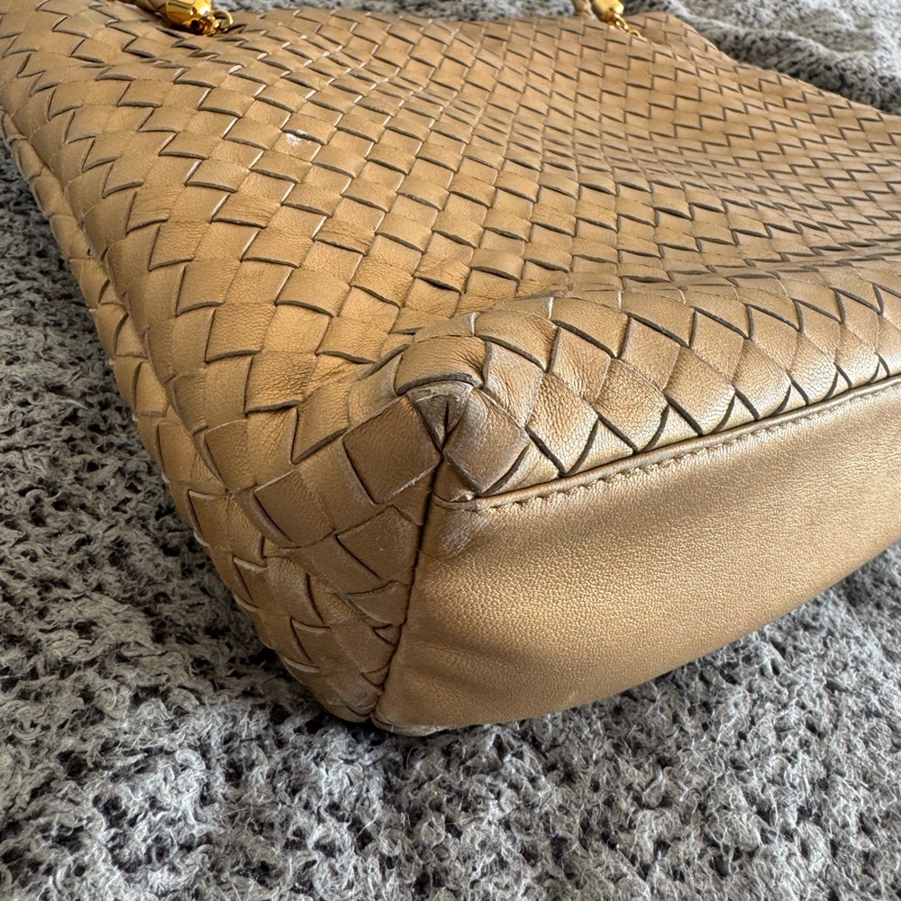 Bottega Veneta Vintage Gold Woven Intrecciato Leather Double Strap Bag authentic - Picture 6 of 12